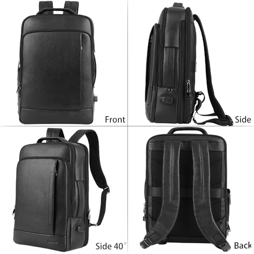 Full Grain Genuine Leather Backpack for Men Multi-Functional 15.6" Laptop Backpack with USB Charging, Black Convertible Business Travel Backpack Work Rucksack Daypack2