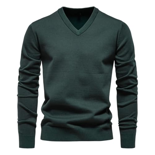 Mens V-Neck Solid Cotton Pullover Sweaters Long Sleeve Casual Knitted Sweaters for Men