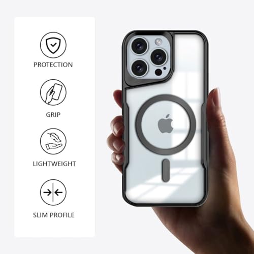 Image of KARWAN iPhone 15 Pro Back Case Cover Hybrid Acrylic Transparent Electroplated Shockproof Phone Case for iPhone 15 Pro (TPU | Titanium Black