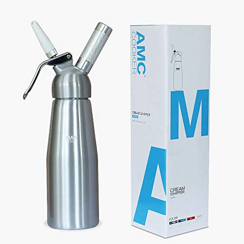 Image of AMC Professional Whipped Cream Dispenser with 4 Decorative Nozzles and Bonus Full Size Dispenser Cleaning Brush /Cream Whipper /Whip Cream Canister /Use with N2O Cream Chargers (not Included)