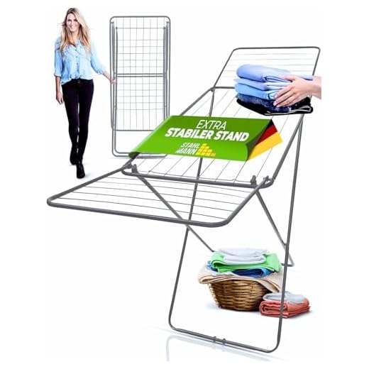 STAHLMANN ® Clothes Airer Grey 18 m Drying Surface – Space Saving Clothes Airer with Non-Slip Feet – Folding Wing Clothes Airer – Tumble Dryer