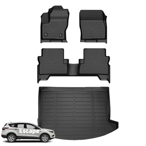 Wayhigh-All Weather Floor Mats and Cargo Mat Set Fit for 2013-2019 Ford Escape & Ford C-Max 2013-2018 Custom Fit TPE Heavy Duty Car Mats Rubber Floor Liners Accessories