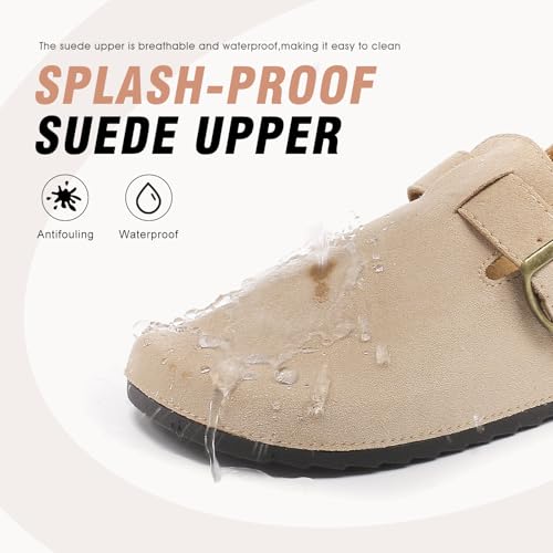 Image of Women's Suede Clogs with Back Strap Men's Cork Footbed Leather Mules Clogs for Women Comfort Memory Foam Slingback Clog Sandals with Adjustable Buckle Slip on Potato Shoes