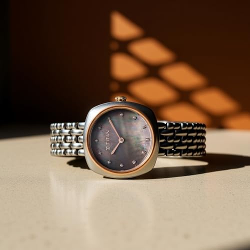 Image of Titan Aura Phase Quartz Analog Grey Dial Black Stainless Steel Strap Watch for Women-95241KM02