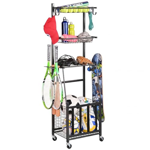 PLKOW Alloy Steel Sports Equipment Storage, Indoor/Outdoor Sports Rack, Ball Storage Organizer with...