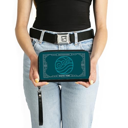 Buckle-Down Nickelodeon Wallet, Zip Around, Avatar the Last Airbender Waterbending Water Tribe Icon Blues, Vegan Leather3