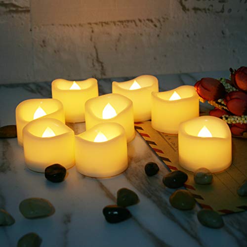 Image of 12 Pack Battery Operated Flameless LED Votive Tealight Candles Realistic Flickering Electric Tea Lights Set Bulk Halloween Pumpkin Jack O Lantern Party Wedding Decorations Centerpieces Batteries Incl.