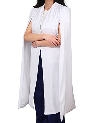 ASMAX HaoDuoYi Women Casual Open Front Cape Trench Duster Coat Longline Blazer(S,White)