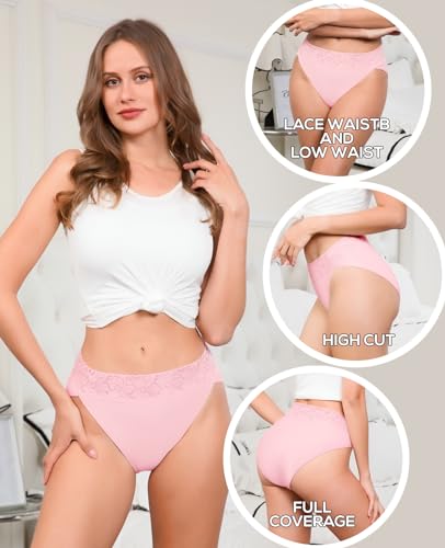 Image of RHYFF Womens Underwear Cotton Bikini Panties High Cut Lace Panty Stretch Hipster Underpants Ladies Briefs S-XXL