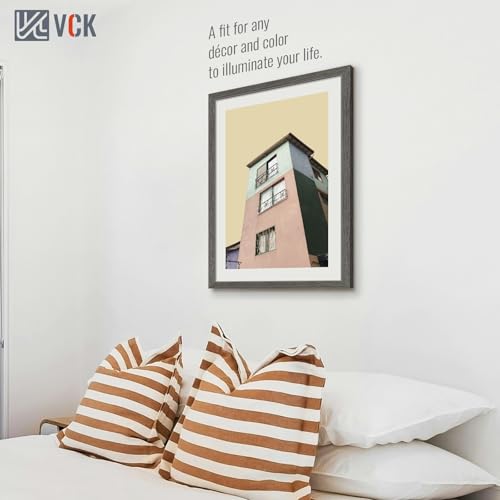Image of VCK 20x30 Poster Frame Solid Wood Gray Grey 3 Pack Picture Frames 20 x 30 Inches with Wall Mounting Hanging