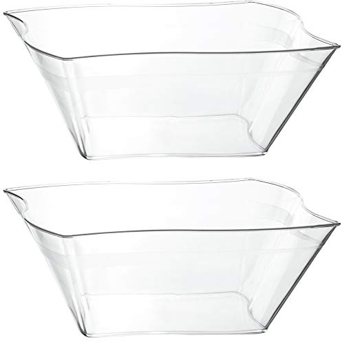 Plasticpro Disposable Elegant Wave Design Square Plastic Clear Serving Bowls Large Size Heavy Duty for Partys Snack or Salad Bowl Pack of 4