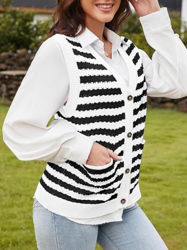 Women's Sweater Vests Striped Sweaters Sleeveless Vests Button Up Knit Cotton Tank Tops3