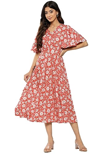 Image of Janasya Women's Crepe Digital Printed FLA Dress