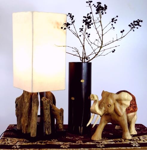Guru-Shop Lampe de Table / Lampe de Table Kinshasa, Fait à la Main à Bali Matériau Naturel Unique, Bois Flotté, Coton - Modèle Kinshasa, Boisdedérive, 52x17x17 cm