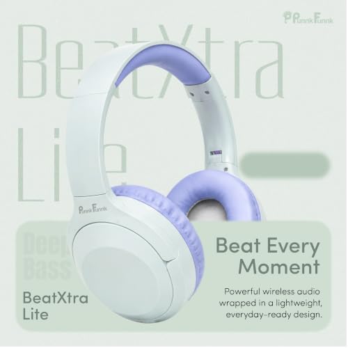 Image of PunnkFunnk BeatXtra Lite Premium Wireless Bluetooth Headphones V5.3, Over Ear Stereo Headset with Built-in Microphone, 40mm Drivers, AUX Mode, Comfortable Cushions, Up to 250 Hours Standby (Blue)
