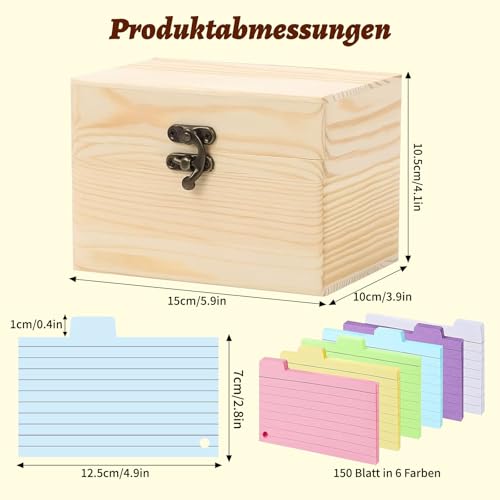 SHUANGBAODALAO Karteikarten Box A6 mit 150 Karteikarten - Robuster Karteikasten/Vokabelkasten (15x10x10.5 cm) für Lernkarten, Rezepte & Notizen - Praxisbox für Schuleund Unterwegs