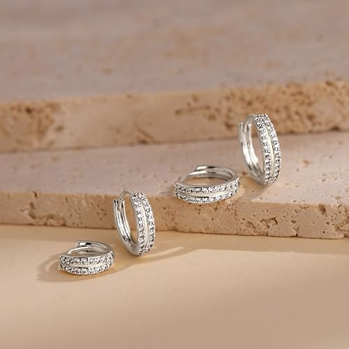 Image of Small Gold Huggie Hoop Earrings Set for Women Men Hypoallergenic 14K Plated Stack Cartilage Earrings, Sterling Silver Multiple Piercing Lightweight Mini Thin Cute Dainty Trendy Jewelry Gifts for Women