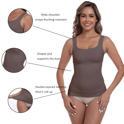 Image of YIOIOIO Womens Shapewear Tank Top Square Neck Tummy Control Compression | No Bust Compression, Anti-Roll Hem, Back Support, Seamless Design, 4-Way Stretch, All-Day Wear Comfort