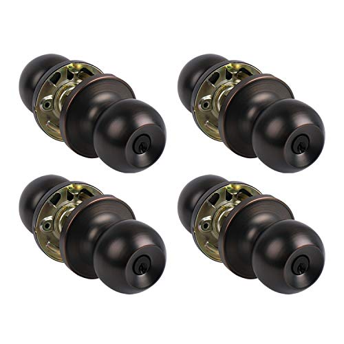 Best Cyber Deals 🔥 KNOBWELL 4 Pack Oil Rubbed Bronze Keyed Entry Door Knobs, Entrance Door Knobs Door Lock with Keys, Modern Door Knob Bedroom Door Knobs with Lock