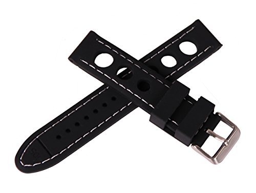 AUTULET 24mm bracelet style de course lourde ceinture caoutchouc synthétique montre sport imperméable blanc contrastant point