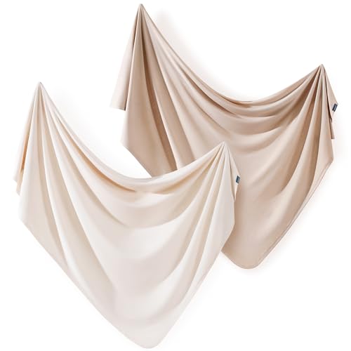 GRSSDER 2 Pack Newborn Swaddle Blanket, Ultra Soft Stretchy Jersey Knit Extra Large Size 33 x 44 Receiving Blankets for Easy Swaddling Baby Snug and Cozy