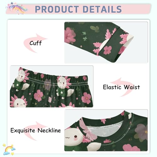 Pajama Sets Long Sleeve Cute Axolotl Floral Pattern Soft Comfy Sleepwear 2 Piece PJS 3-8T4