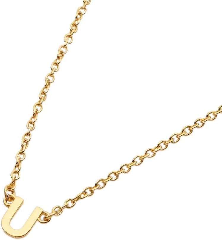 OAK & LUNA Inez Initial Necklace - Gold Plated & Sterling Silver — A-Z Letter Pendant on 15″ + 2″ Adjustable Cable Chain