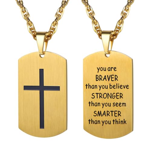 PROSTEEL Cross Necklace for Men, Lord's Prayer Cross Pendant with Adjustable Chain 22-24 Inches 316L Stainless Steel Bible Verse Christian Gifts for Men (with Gift Box) 03 - Gold Plated