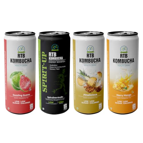 Image of RTB KOMBUCHA Combo of 4-250ml Each (Guava, Spirulina, Pineapple & Mango) Helps in Immune System & Digestive System(Kombucha Culture, Fruit Pulp & Organic Sugar)