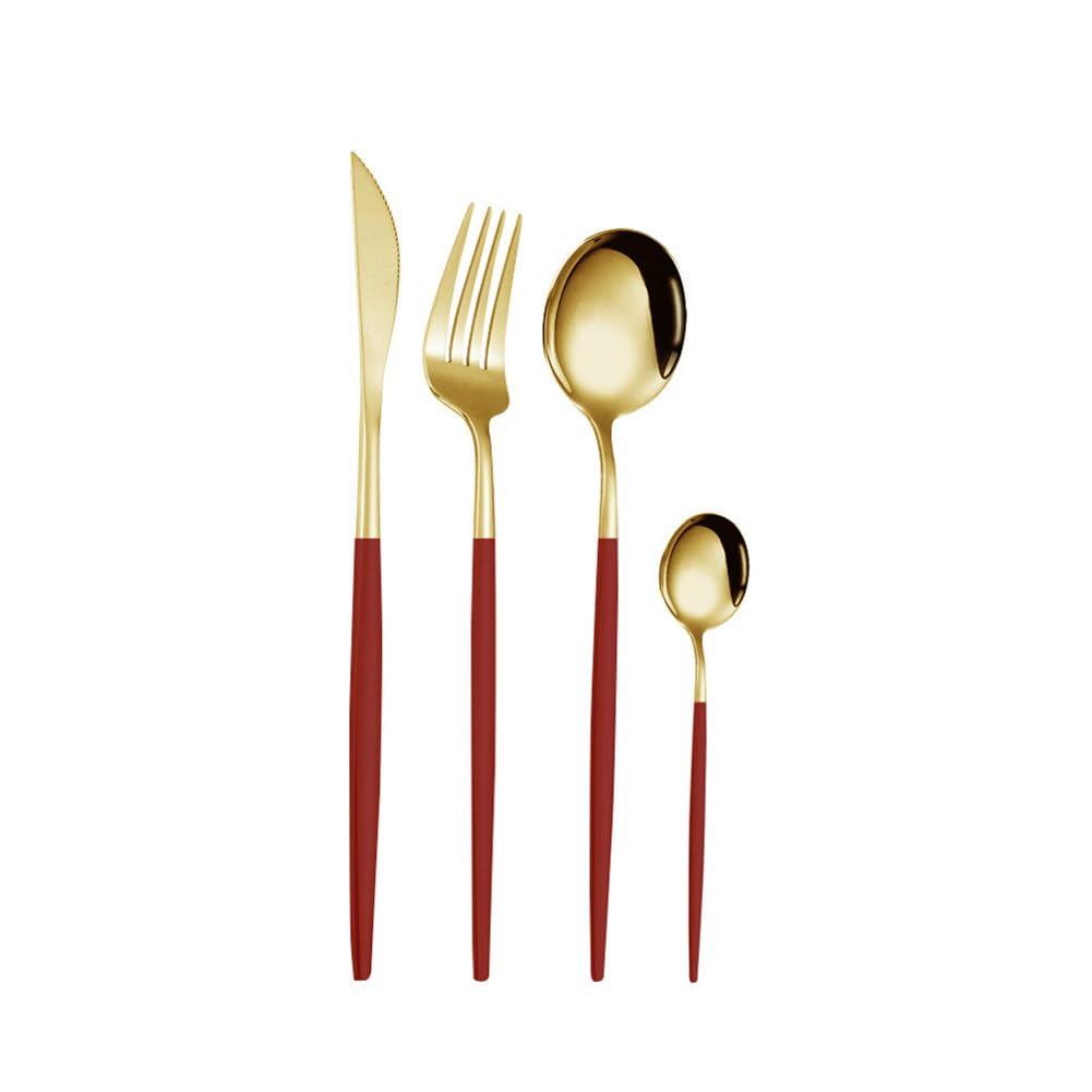 Couverts de Table en Acier Inoxydable, Lot de 24 Ensemble d'ustensiles Avec Couteau à Steak, Fourchette et Cuillère, Set de Couverts pour 6 Personnes avec Boîte, Cadeau de Noël (Or Rouge)