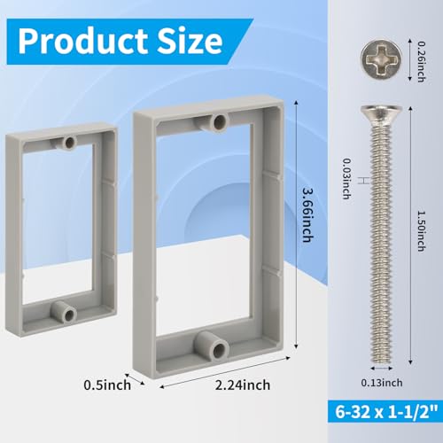 1/2Inch Single Gang Receptacle Outlet Box Extenders,Include 12Screws (6-32 x 1.25),Electrical Outlet Extender for Electrical Outlet Box and Electrical Outlet Switches, Gray (Pack of 6)