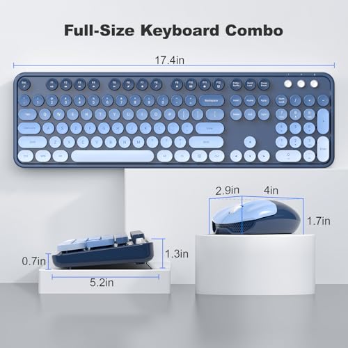 Image of KNOWSQT Wireless Keyboard and Mouse Combo - SkyBlue-Gradient Colorful 2.4G Typewriter Full-Size Cute Keyboards - USB Receiver Plug and Play, for Computer, PC, Laptop, Desktop, Windows