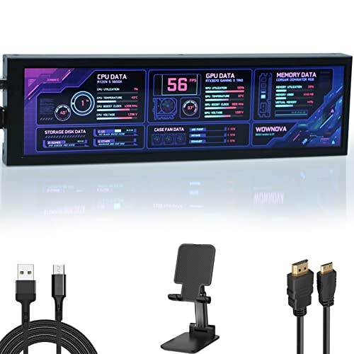 Image of WOWNOVA Computer Hardware Temp Sensor Panel 8.8 inch Monitor, PC Temperature Display, HD LCD Screen for PC Case Accessories Gaming Secondary Monitor, Compatible with Windows RPi (No-Touch)