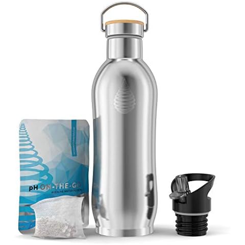 pH ACTIVE Insulated Water Bottle - Filtered Alkaline Water Bottle - Stainless Steel Water Bottle - Includes Alkaline Water Filter, Plus Bonus Sports Gym Lid - Double Walled Metal NEW 2019 Model, 950ml Cover