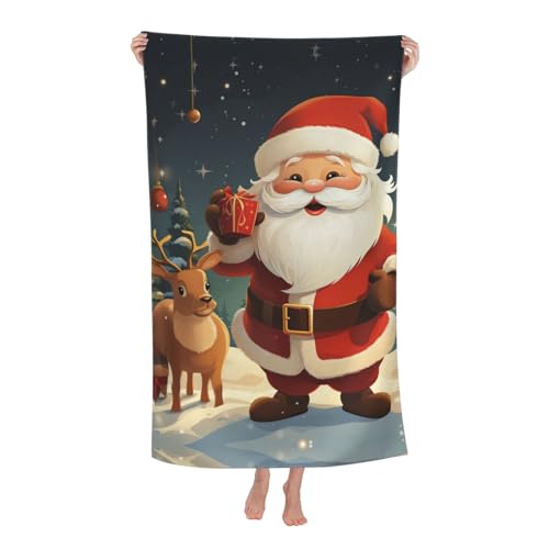 DWVTFSM Serviette de plage Père Noël pour homme et femme - En microfibre douce et absorbante - Séchage rapide - Anti-sable - Pour le camping, les voyages, la natation, le pique-nique, le sport