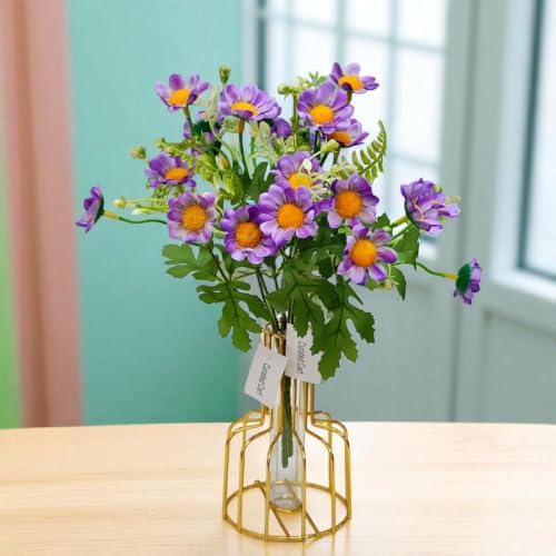 Image of CURATED CART Artificial Daisy Flowers - 1 Bunch of Small Flowers, 30 cm Tall with 10 Flower Heads per Stem - UV Resistant Plastic Plants for Indoor & Outdoor Use - Home, Garden (No Vase) (Purple)