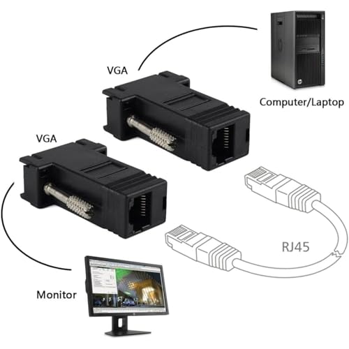 Image of VGA Male to RJ45 Female Converter, VGA to LAN Extender 15pin Male to LAN CAT5 CAT6 RJ45 Net Cable Female Adapter. Black.