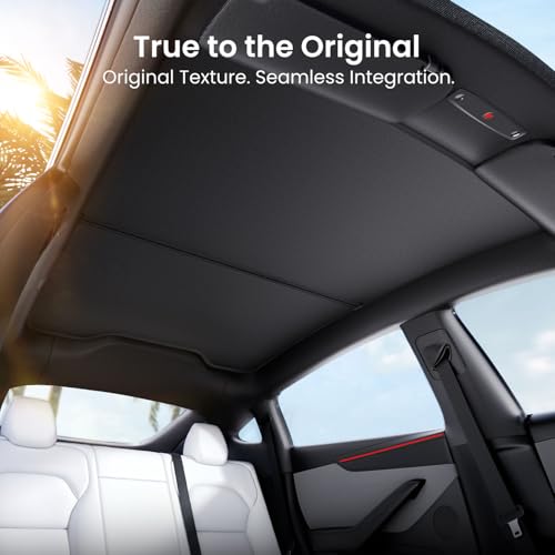 Image of REEVAA Tesla Model Y Juniper (2026-2025) Sunshade Roof Accessories, Black | OEM Fit; Full Blackout & Heat-Blocking; Protect Interior & Reduce A /C Workload; Two-Piece Magnetic Design Prevents Sagging