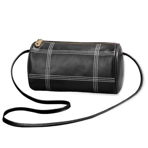 GIVLEFLY Genuine Leather Small Round Crossbody Bag for Women 3-in-1 Convertible Shoulder Crossbody & Underarm Purse with Adjustable Rope Strap Premium Stitching Black