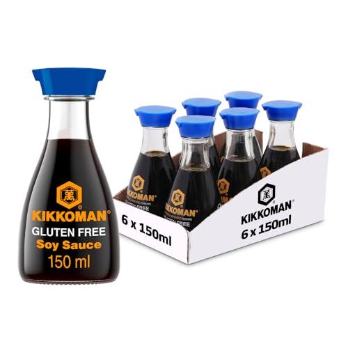 Kikkoman, Salsa di Soia Tamari Senza Glutine a Fermentazione Naturale, Ricetta Tradizionale con Soia, Grano, Acqua e Sale, per Cucinare o Condire a Tavola, Confezione Classica con Dispenser da 150 ml