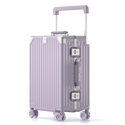 Aluminium Frame Checked-Luggage with Smooth Jelly Wheels, Hardside Zipperless Rolling Suitcase with TSA Lock (Purple, 21-Inch)