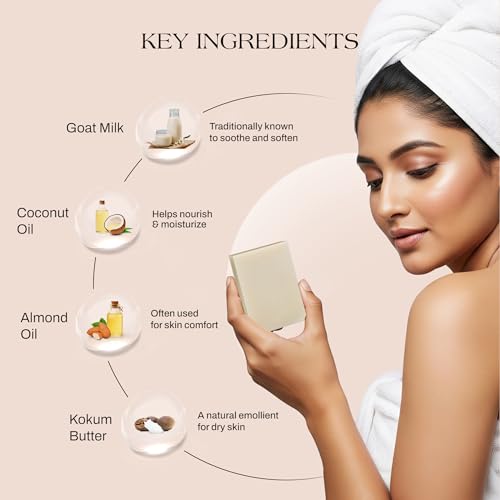 Image of Jojoba Oil & Goat Milk Handmade Bath Soap Bar for Skin Hydration, Nourishment, Tan Removal & Glowing Skin (100 gm)