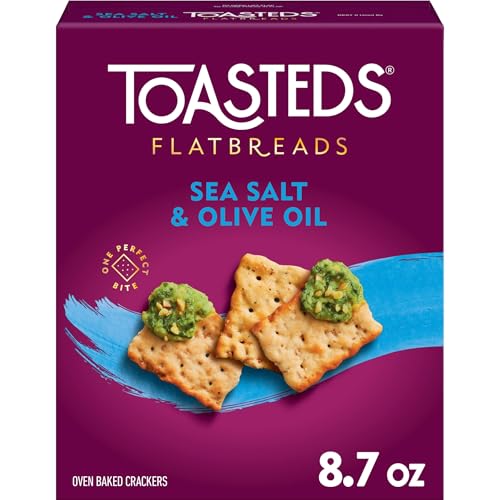 Toasteds Flatbreads Crackers, Lunch Snacks, Party Snacks, Sea Salt And Olive Oil 8.7oz Box