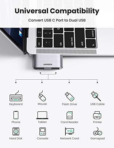 UGREEN USB C Hub, MacBook Pro Adapter Type C with 2-Port USB 3.0, Portable USB C Mini Hub Compatible with MacBook, iPad Air, iPad Pro 2021, Galaxy S21 Ultra/S20/S10/A12, Mi 11, Pixel 6/5/4a