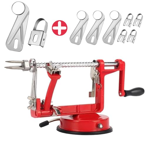 Comparison: Best Apple Corer And Slicer 9 Apple Peeler, Slicer Corer Potato Peelers 3 In 1, Stainless Steel Heavy Duty Suction Cup Base And 7 Extra Blades (Red)