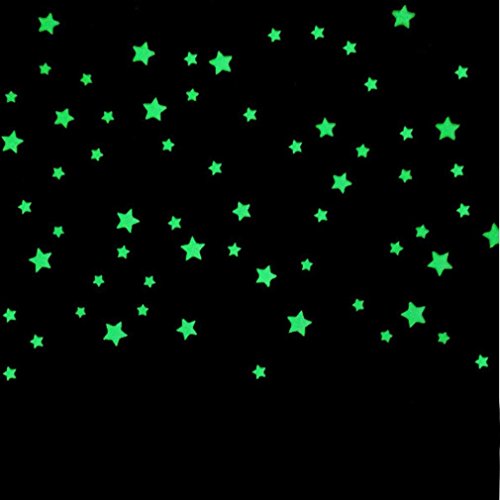 100pcs Estrellas resplandor 3D en la oscuridad luminosa fluorescente de plástico pegatinas de pared de estar Decoración Para cuartos de los niños bebé embroma la pared del sitio - Amarillo claro Cover