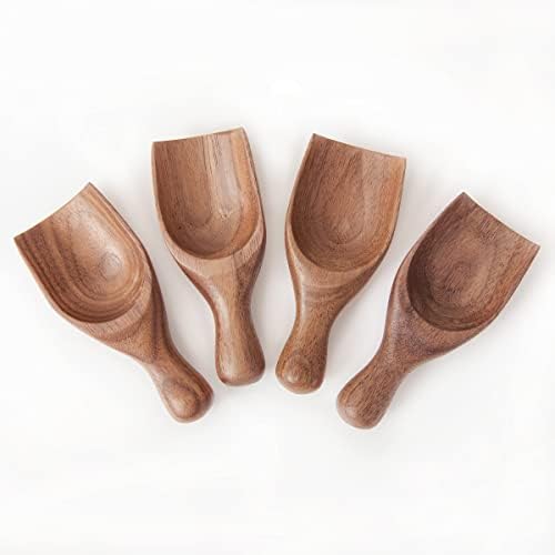 MornHalo 4 Pieces Wooden Measuring Coffee Scoop Set, Walnut Wood Coffee Lovers Scoops, Wooden Tablespoon for Measuring Coffee Beans, Ground Coffee, Dry Powder,Spice, Tea and Bath Salt Scoop