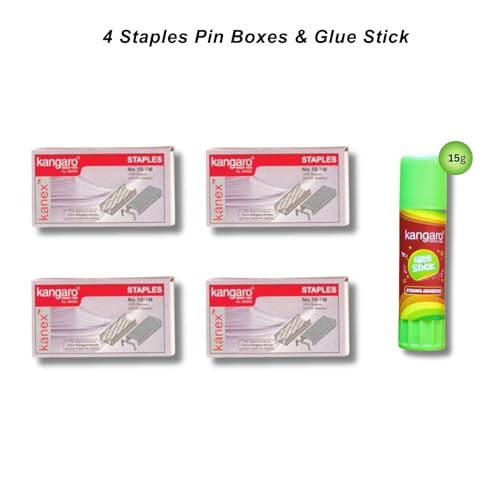 Image of Office Stationery Set with HD-10 Stapler, 52 - Paper Punch, KS -152 Scissors, SR - 100 Staple Remover, MP- 9 Cutter, Glue Stick (15g), 4 Staples Pin Boxes, (10 Pcs). Assorted Color