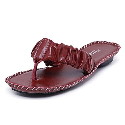 Sandália Feminina Ortopédica Couro Legítimo Chinelo Confortável Vermelho 37