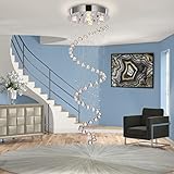 Loclgpm Modern 5-Light K9 Crystal Raindrop Chandelier Spiral Design Flush Mount High Ceiling Light Fixture Staircase Pendant Light for Foyer Living Room Hotel Hallway Entryway, D15.74' X H47.2'